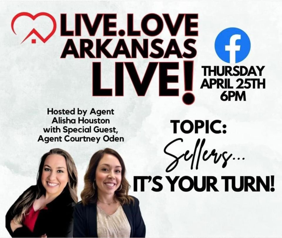 Our Live Love Arkansas FB Live starts in 30 minutes at 6PM! ⌚
Join Alisha &amp; Courtney live for a comprehensive discussion on all things sellers. 🏡 🔑

Have burning questions about the current market? 
🤔 Wondering if it's the right time to sell y