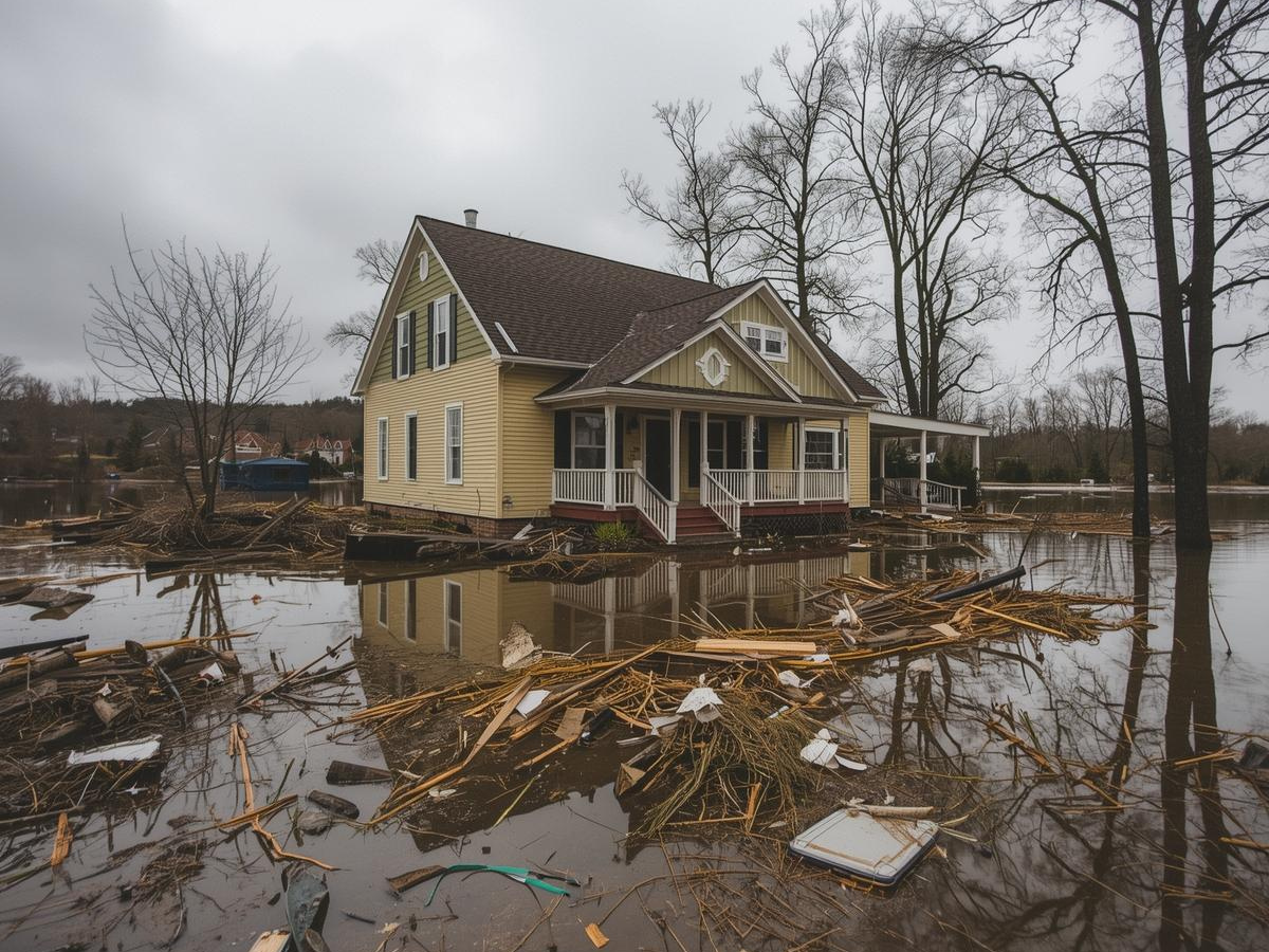 Wind & flood damage to a home in Washington State