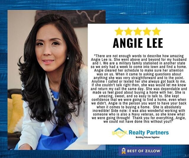 &quot;There are not enough words to describe how amazing Angie Lee is.&quot; We could not agree more! 
#buildingfuturestogether #WeAreGRP #feelgoodfriday #fivestaragent #bestofzillow