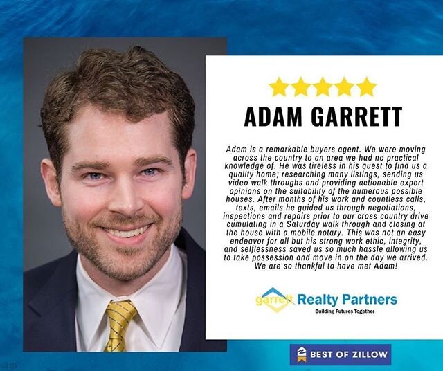 &quot;Strong work ethic, integrity, and selflessness&quot; - what more could you want from your Realtor&reg;? Nice work, @adambgarrett! 
#buildingfuturestogether #WeAreGRP #realtor #realestate #757 #hamptonroads #agent #welcomehome #zillow #fivestar 