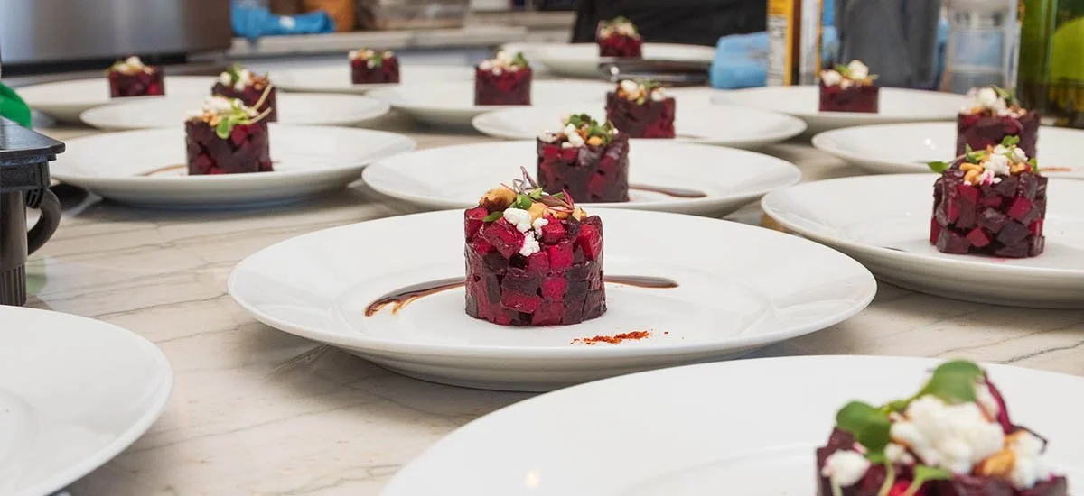 Beet salads plated for a private chef dinner