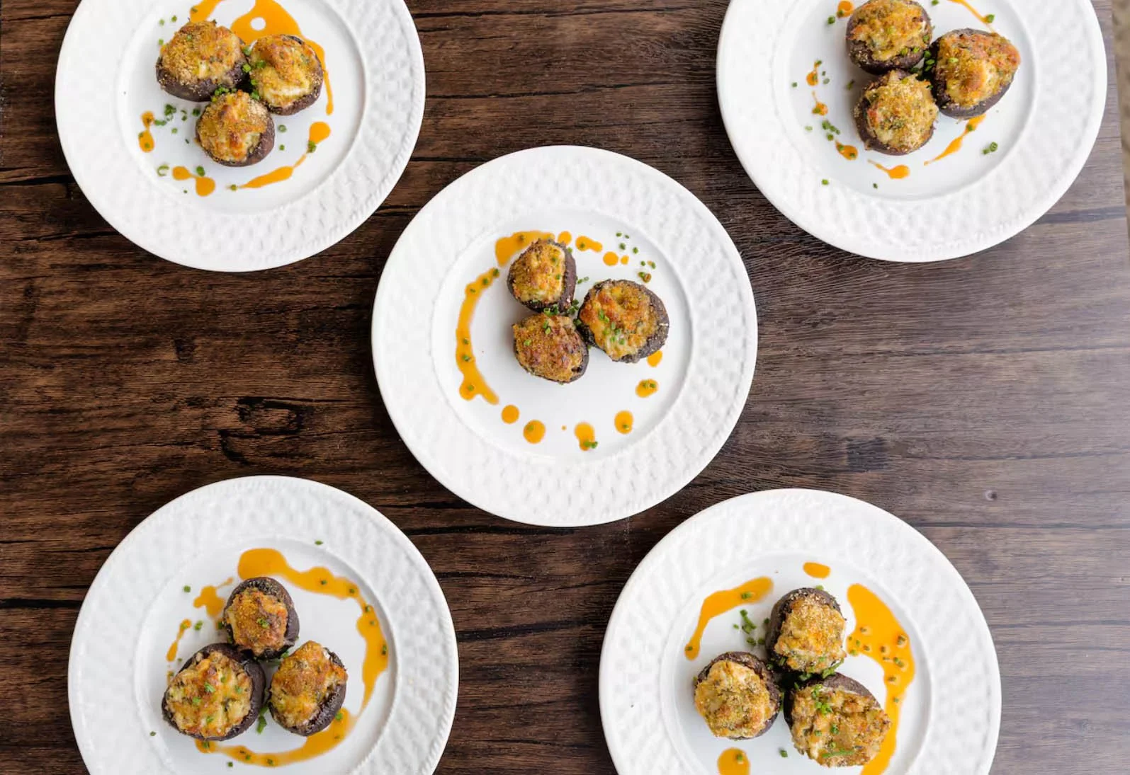 crab stuffed mushrooms ready for service at one of our cannabis infused dinners.