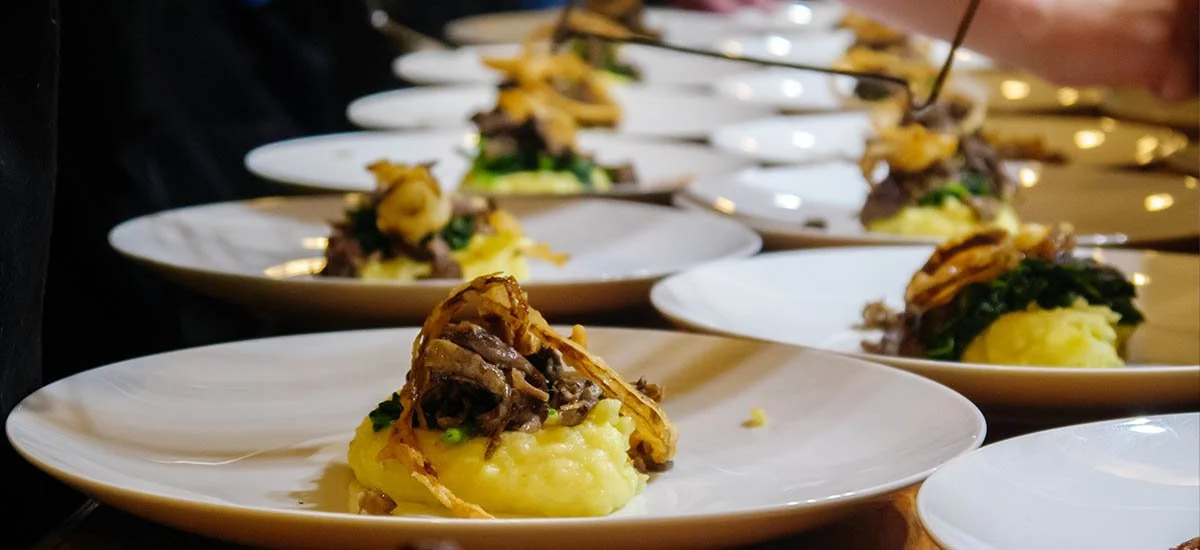 Braised short rib plated with potato purée for a private chef dinner