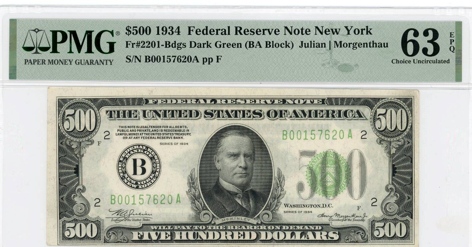 Featured item from the U.S. Graded Currency Sale!

US 2201-Bdgs 1934 $500 FRN Dark Green NY PMG 63 EPQ

Auction ends: TONIGHT, Tuesday, December 5th at 6:52pm EST

Visit the &quot;Current Sales' link on our profile to view the catalogue and bid!