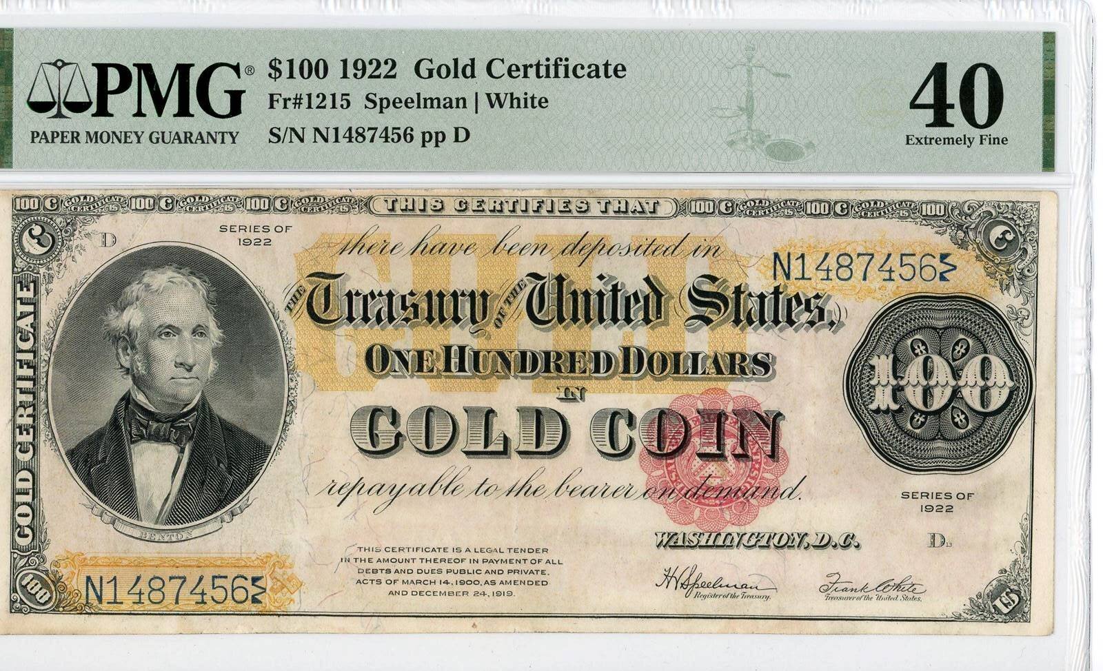 Featured item from our U.S. Graded Currency Sale!

US 1215 1922 $100 Small Red Seal Gold Certificate PMG 40

Auction ends: TONIGHT, Thursday, December 7th at 7:50pm EST

Visit the &quot;Current Sales&quot; link in our profile to view the catalogue an