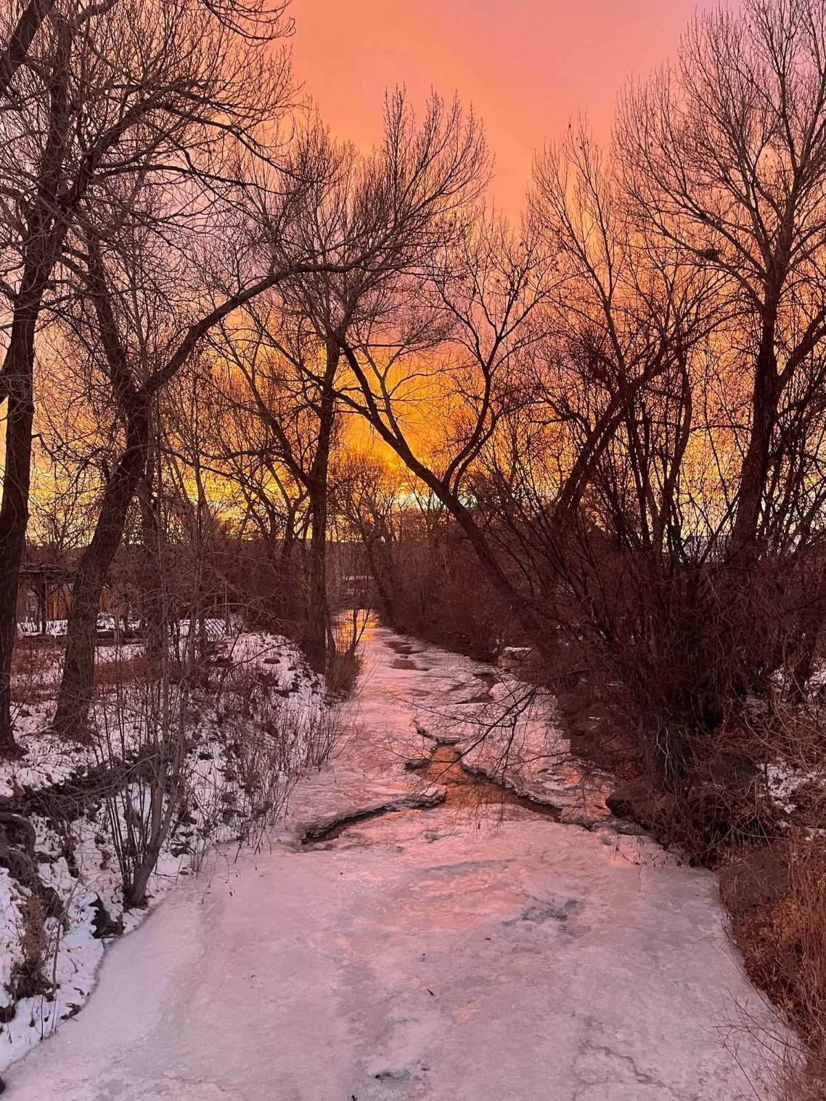 Icy River with Sunset