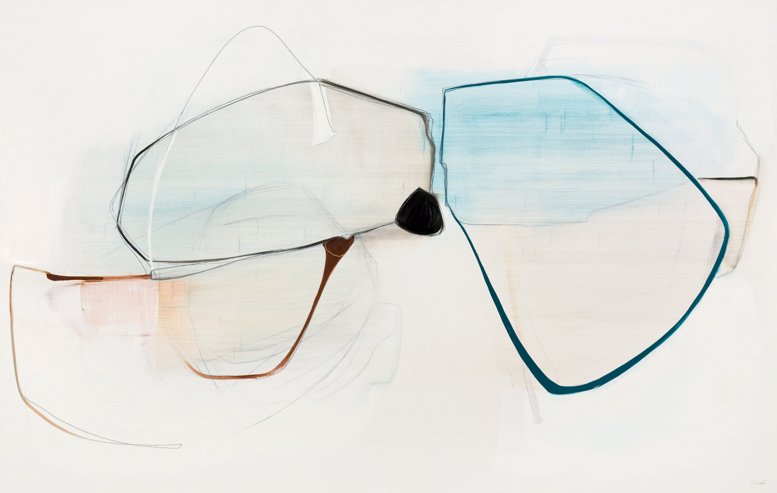 Rose Umerlik - Outlining, Oil and graphite on panel, 28 x 44 inches