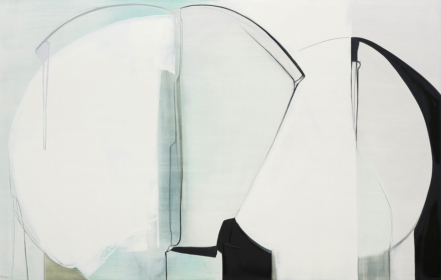 Rose Umerlik - Aligning, oil and graphite on panel, 28 x 44, 2020