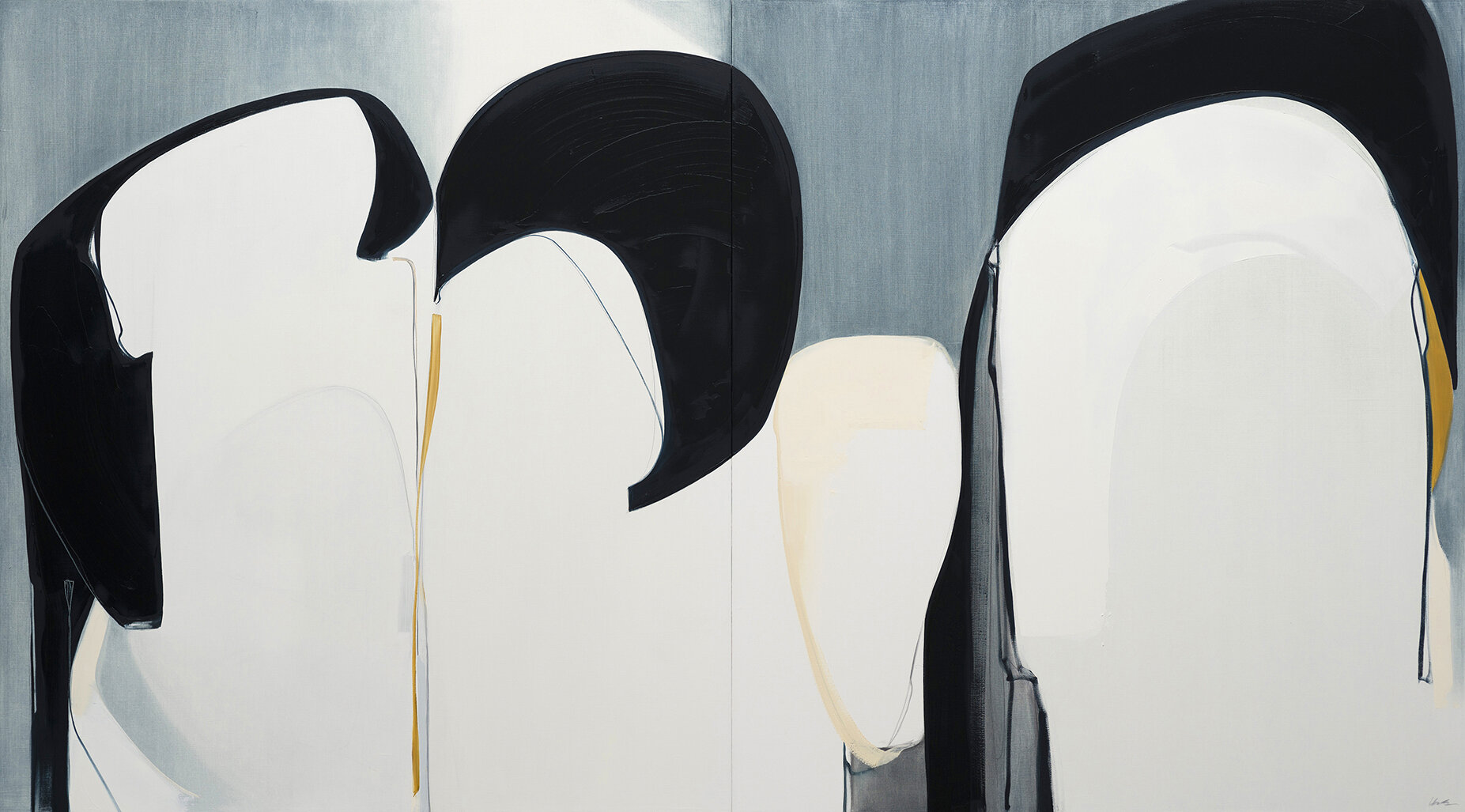 Rose Umerlik - Assembly, diptych_oil and graphite on panel, 40 x 72 inches, 2020