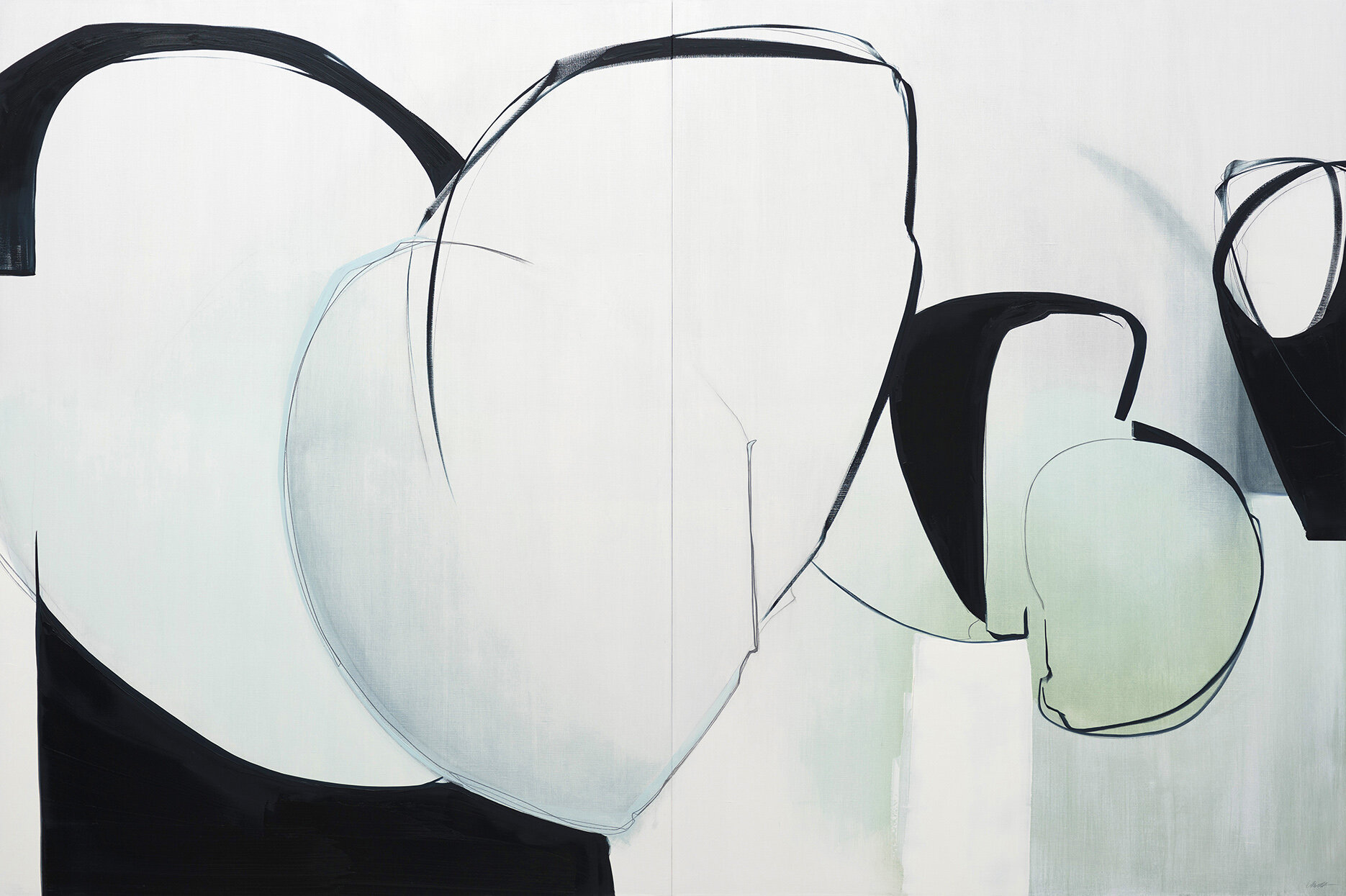 Rose Umerlik - Separation, Oil and graphite on panel, 30 x 60 inches