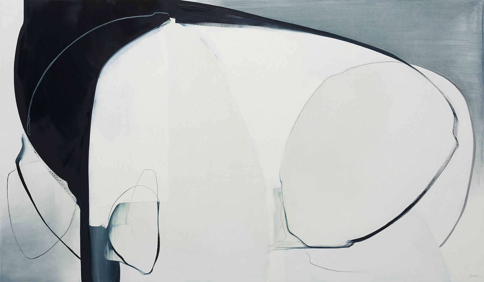 Rose Umerlik - Mindfulness, Oil and graphite on panel, 28 x 44 inches, 2017