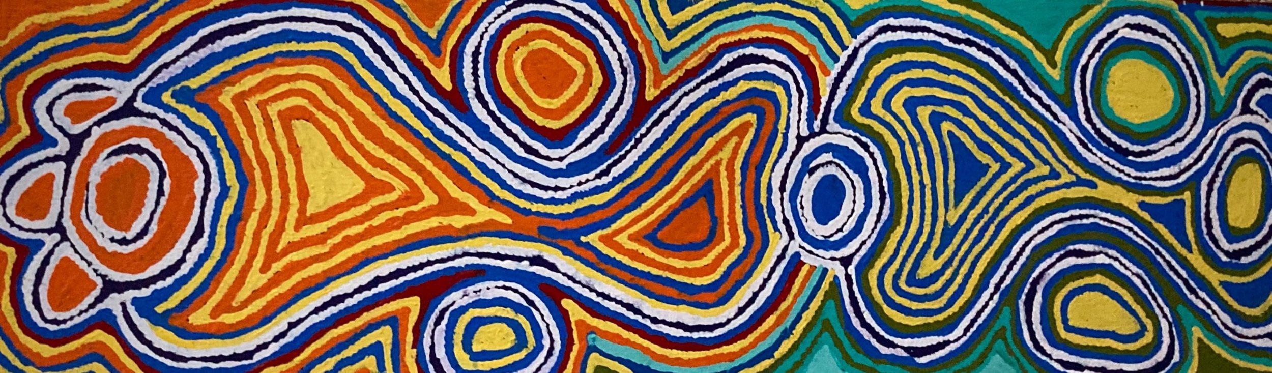 Judy Napangardi Watson, Warlukurlangu Artists_12" x 42", oil on linen, Dyer Collection