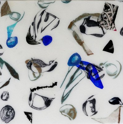 Thrane, Cosmic Strings, 8 x 8 inches, monotype, encaustic on panel.