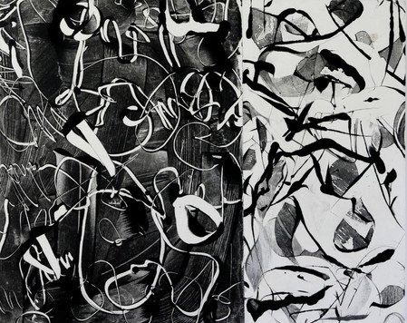 Thrane, Form and Void 2, 24 x 30 inches, encaustic monotype on board