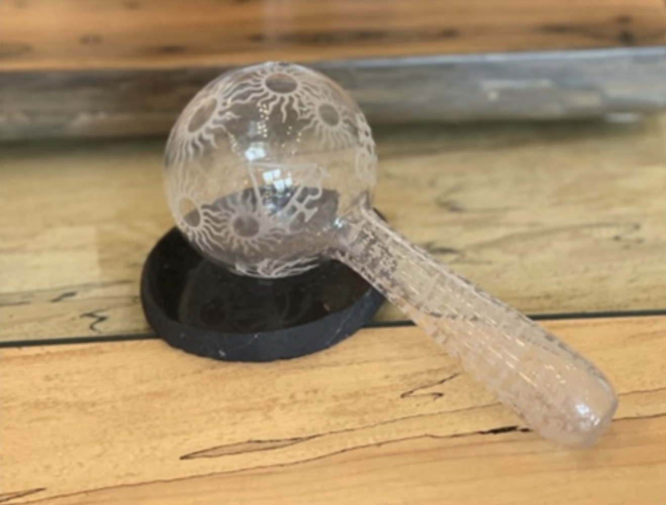 Sun Rattle Glass: 3”x3¼ x 1” Base: 3”x3” Glass on Shungite Base