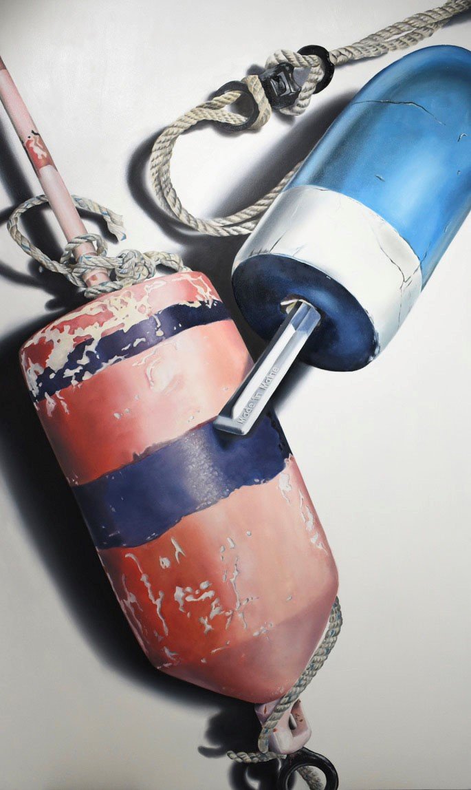 Renee Levin, "Buoys", 36x60, oil on panel