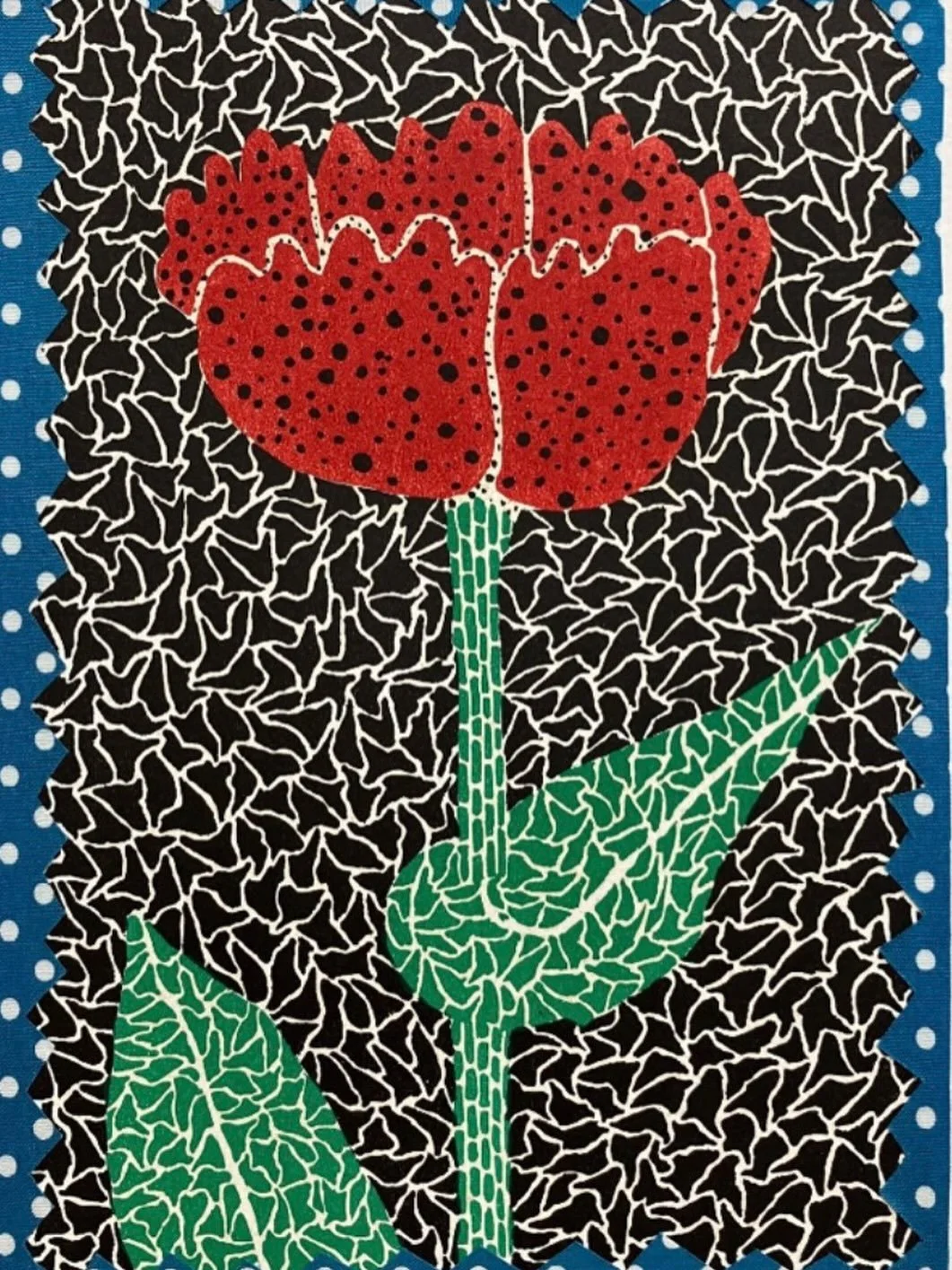 A delayed tribute to the wonderful  @yayoi.kusama. This lithograph is &ldquo;Flower.&rdquo; She blossomed large and left us a joyful ( highly-polka-dotted) legacy of delight.
.
.
.
#art #artistoninstagram #artoninstagram🌍#japaneseart #delight