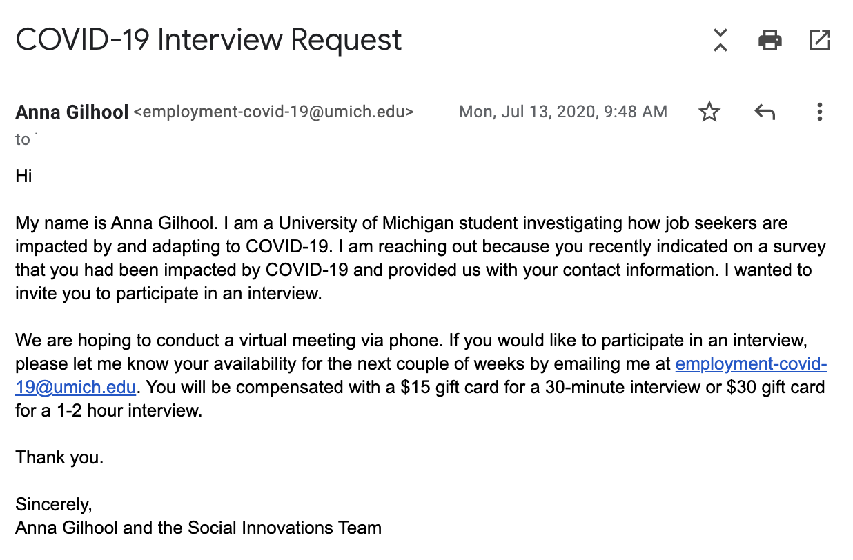 Sample recruitment email.