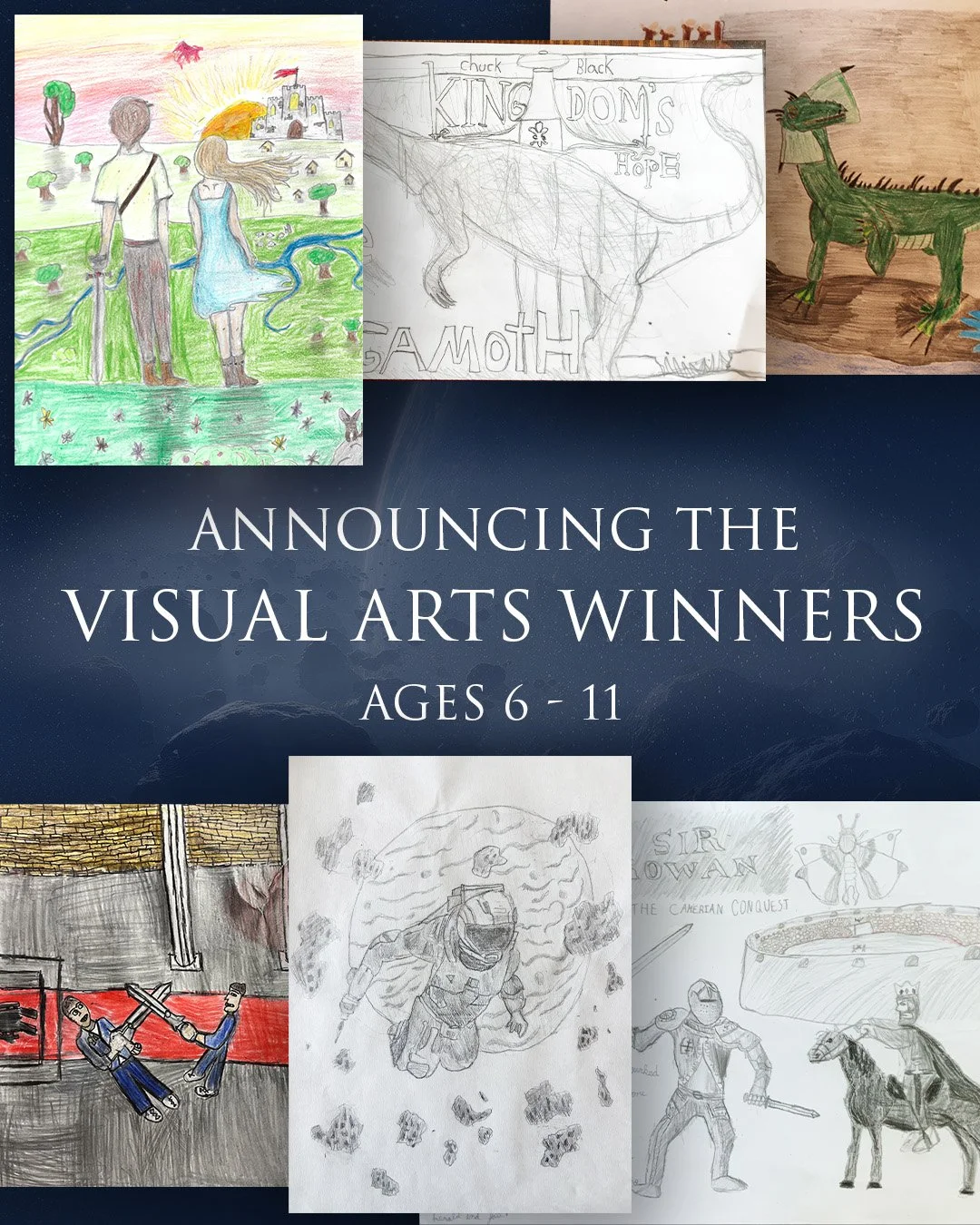 Announcing the winners of the Visual Arts category for ages 6 - 11 🎉

Honorable Mention - Maxwell Wickersham
Third Place - Isabella Ruby
Second Place - Pearl Norton
First Place - Gage Keeny

Congratulations! We&rsquo;ll be reaching out directly thro