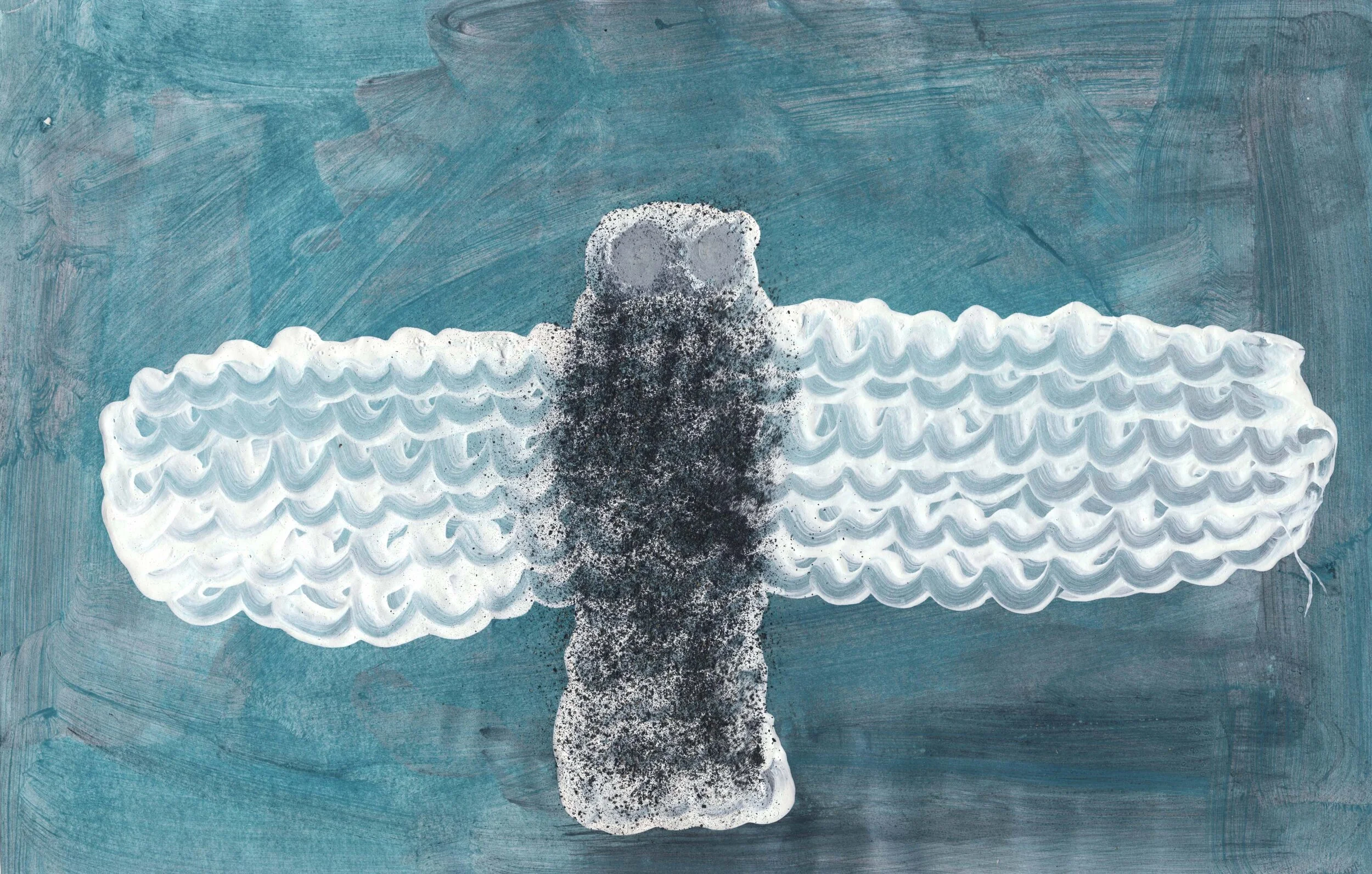 Owl (for protection) (2020)Acrylic paint and asphalt dust on paper, size A4