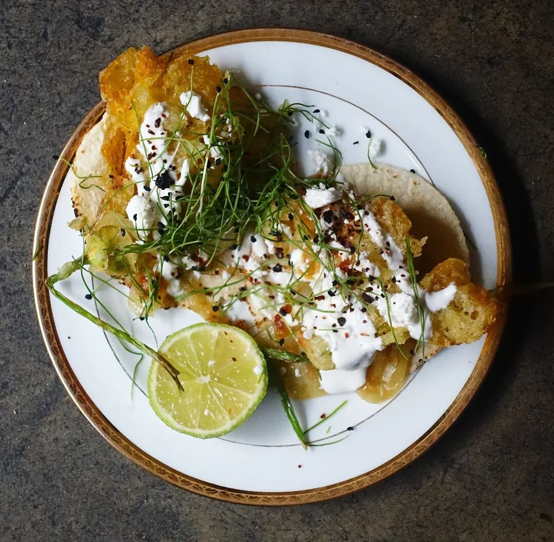 Tortilla de ma&iuml;s, Tempura de Fleurs de Courgettes, Chipotle et Sauce Blanche 

Au menu ce soir // 18h - 23h