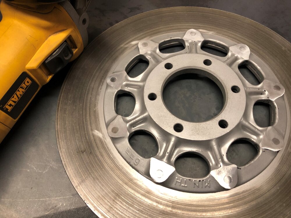 Mable Honda CB550 Cafe Racer brake disc rotor rivet removal DeWalt grinder.jpg