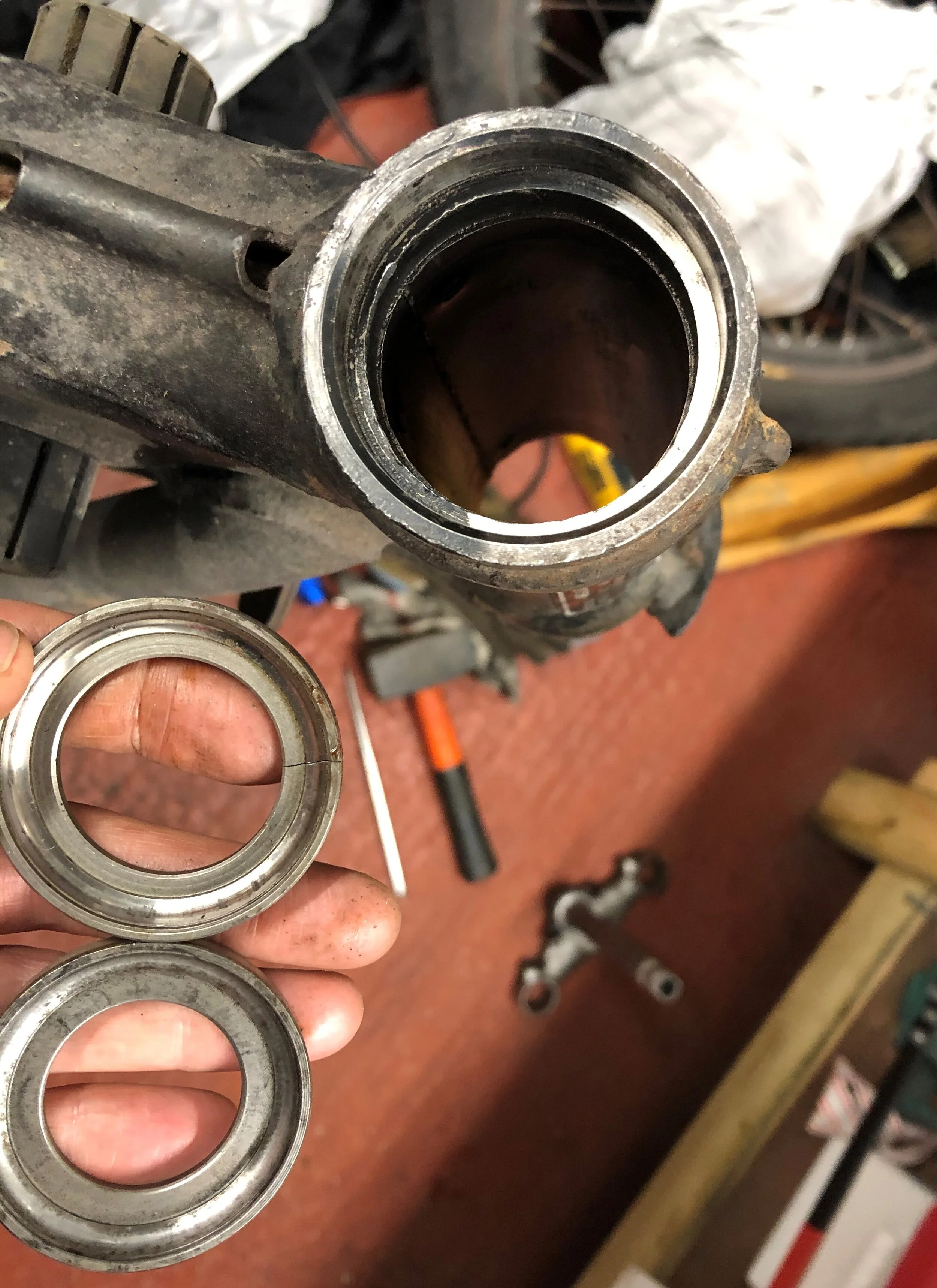 Honda CB550 front end build All Balls Racing roller taper bearings