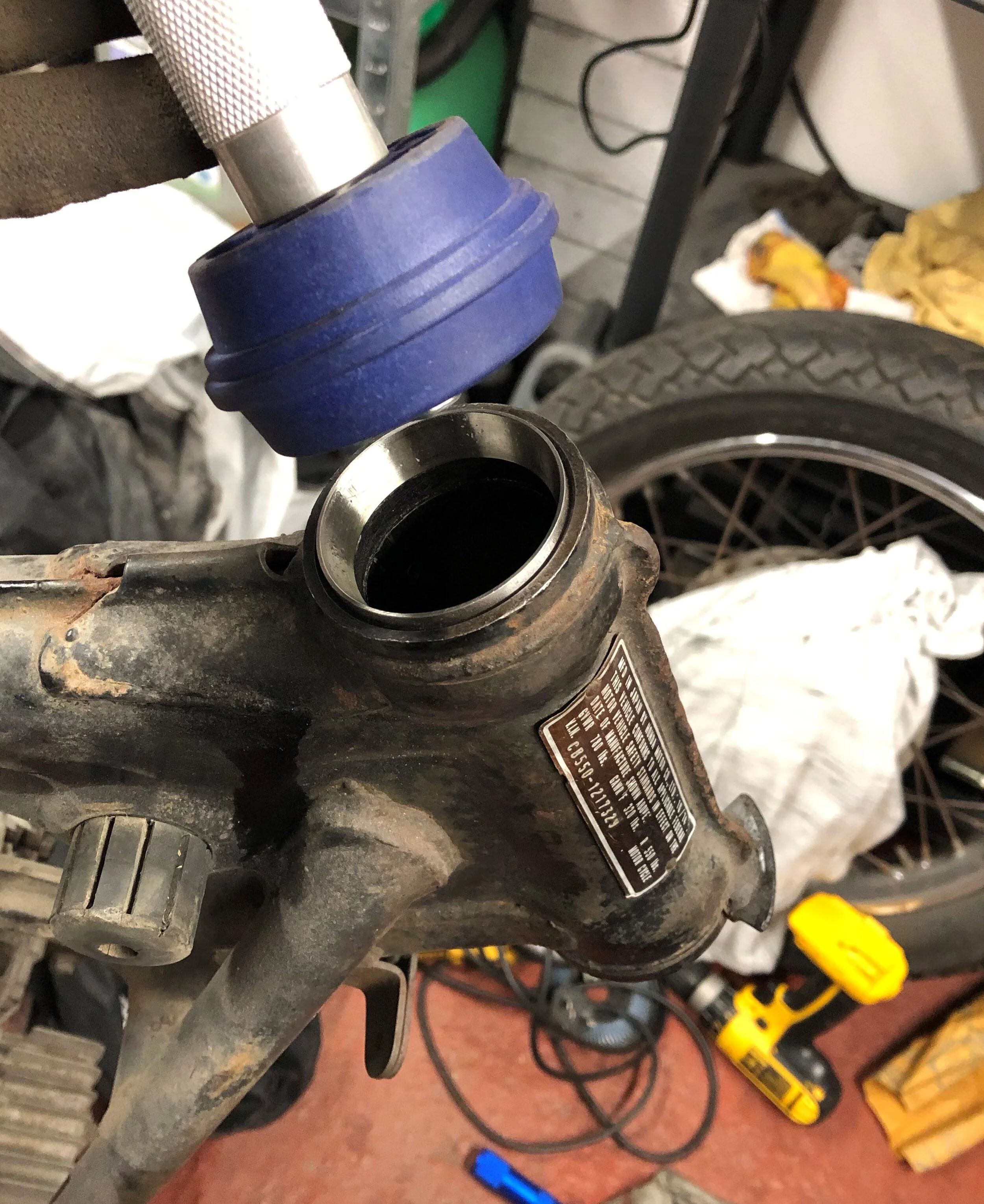 Honda CB550 front end build All Balls Racing roller taper bearings