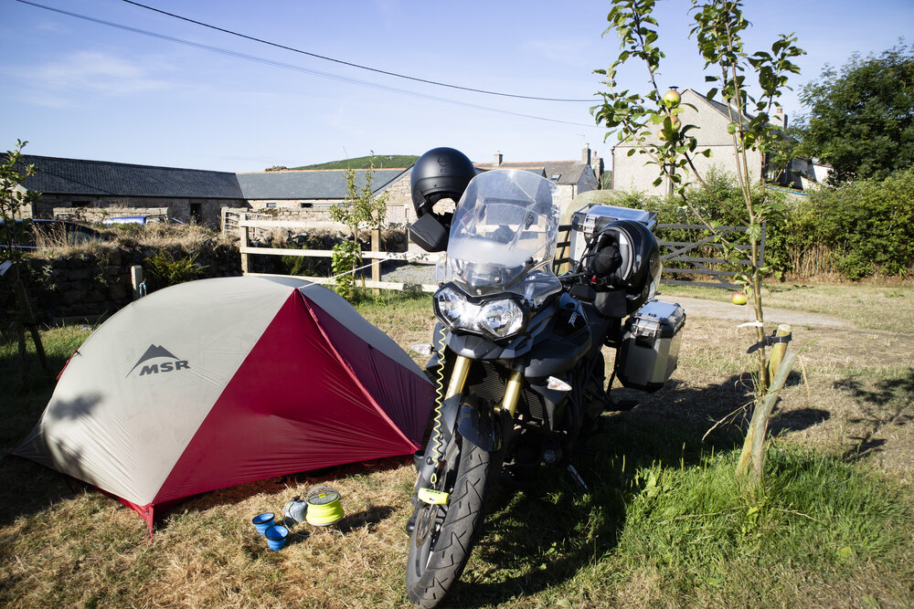 Ride the miles Hellesveor campsite St Ives orchard motorbike tent.jpg