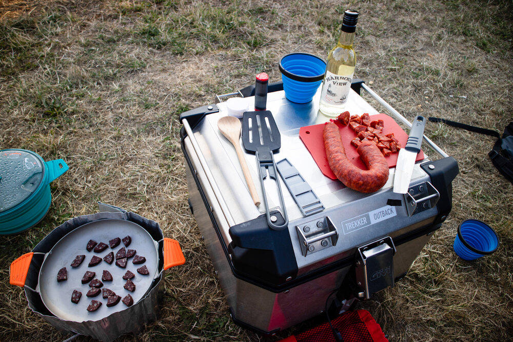 Ride the miles St Ives camping cooking pan pannier wine.jpg
