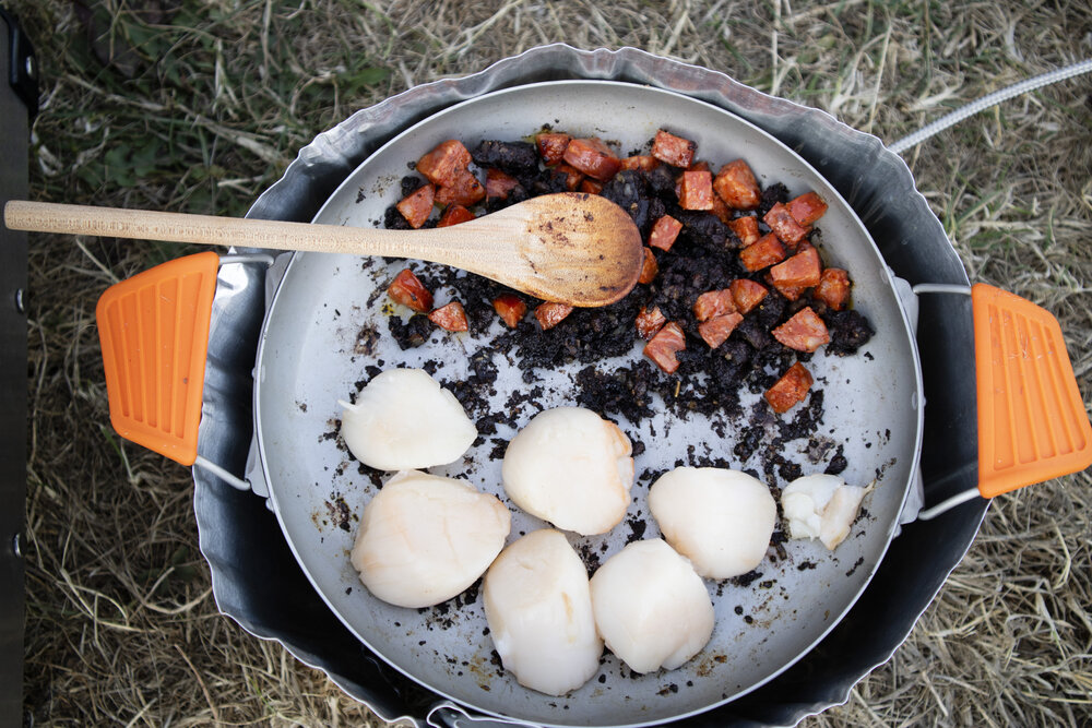 Ride the miles St Ives camping cooking pan scallops.jpg