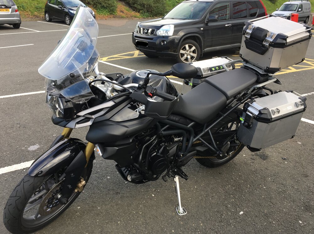 Triumph Tiger 800 with Givi adventure touring accessories and luggage