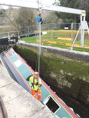 Porta Gantry being used in canal boat rescue