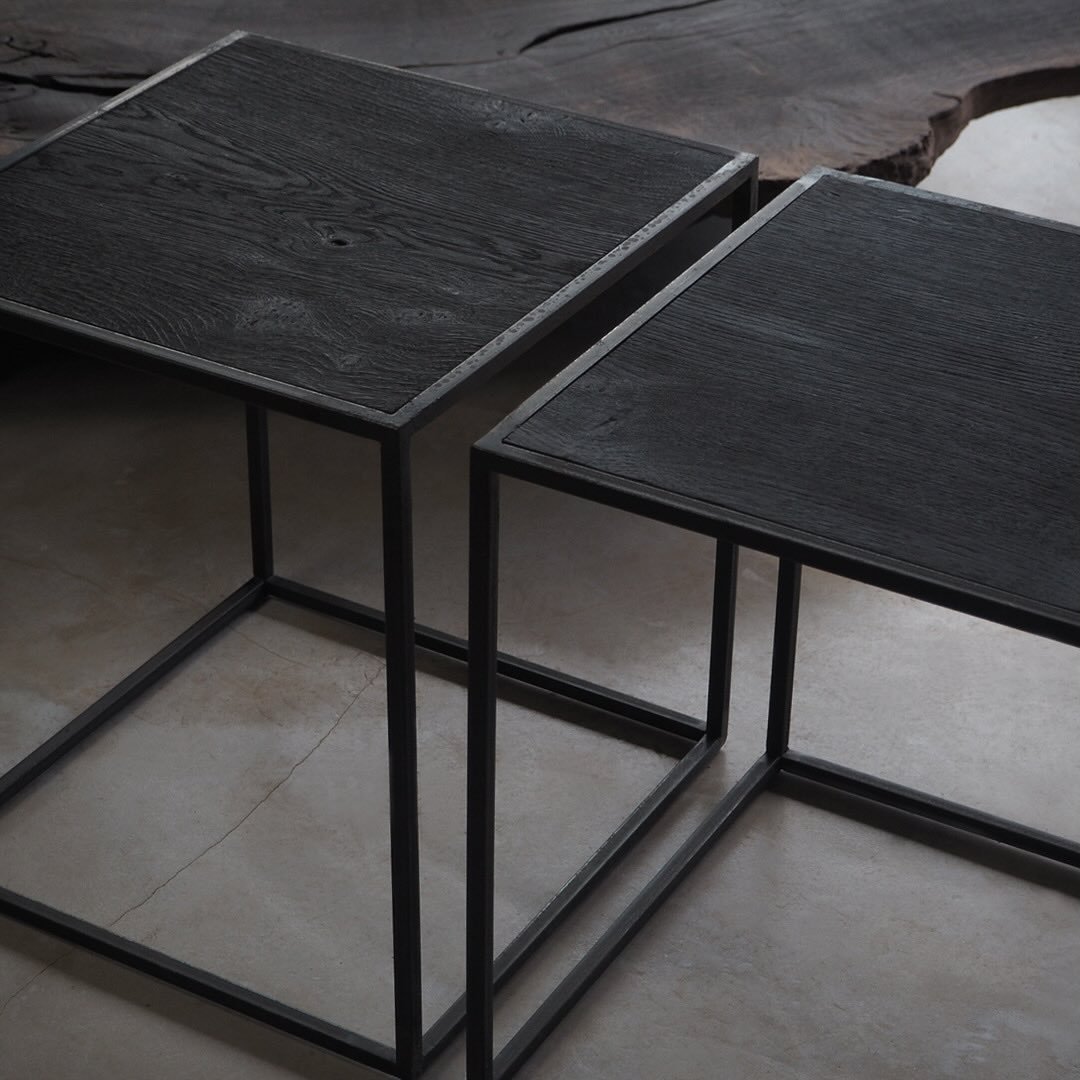 Raw Steel + Burnt Oak + Natural Light.
Side tables, photographed in our showroom a while ago.

#burntoak #rawsteel #sidetables #handmadefurniture #wabisabi