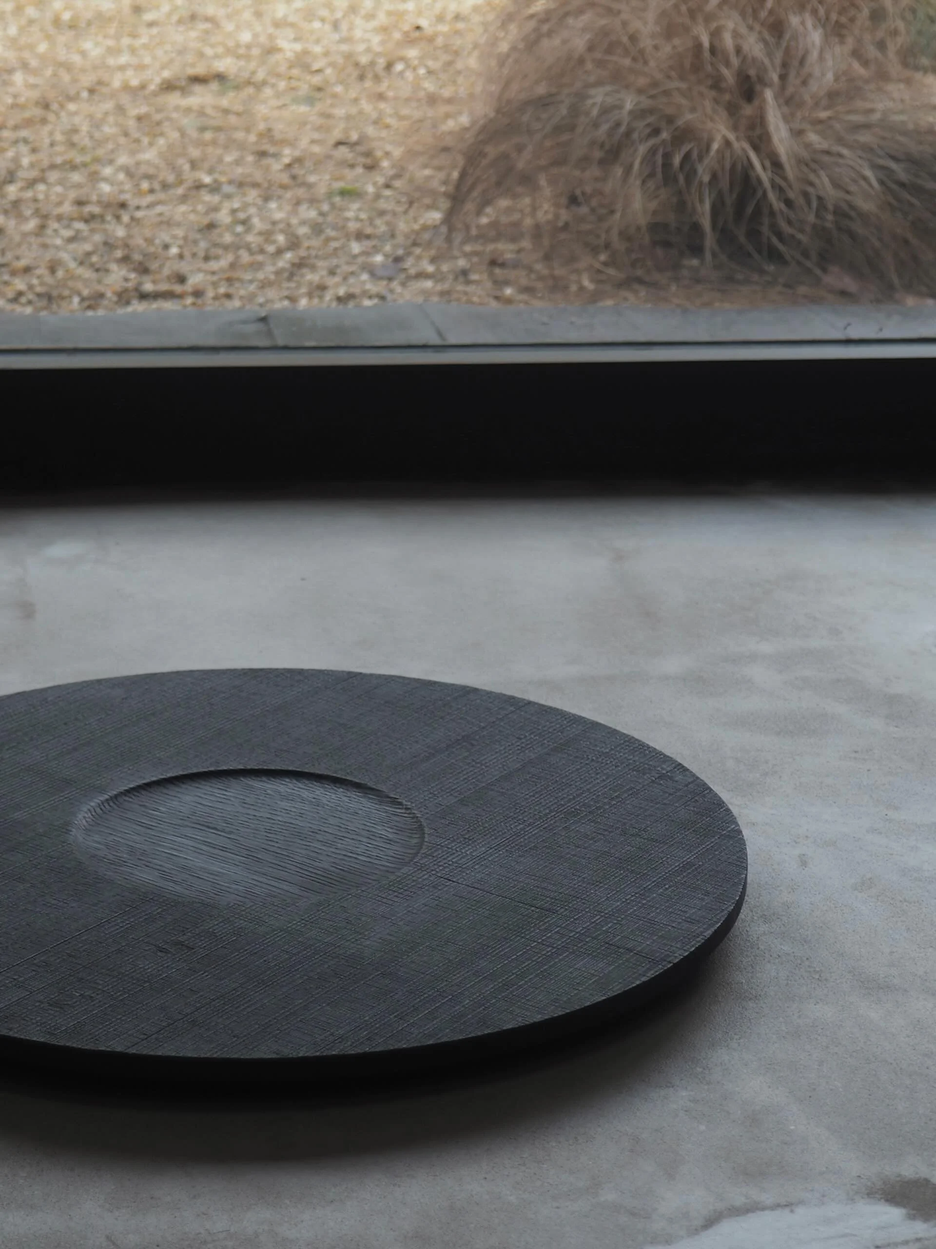 Circular Tray in Burnt English Oak with Sawn Texture and Inner Circle.
We made this large sculptural piece for @maudandmabellondon Designed to be used for tea ceremony, this piece is available on the Maud &amp; Mabel website.

&lsquo;Crafted in Engli