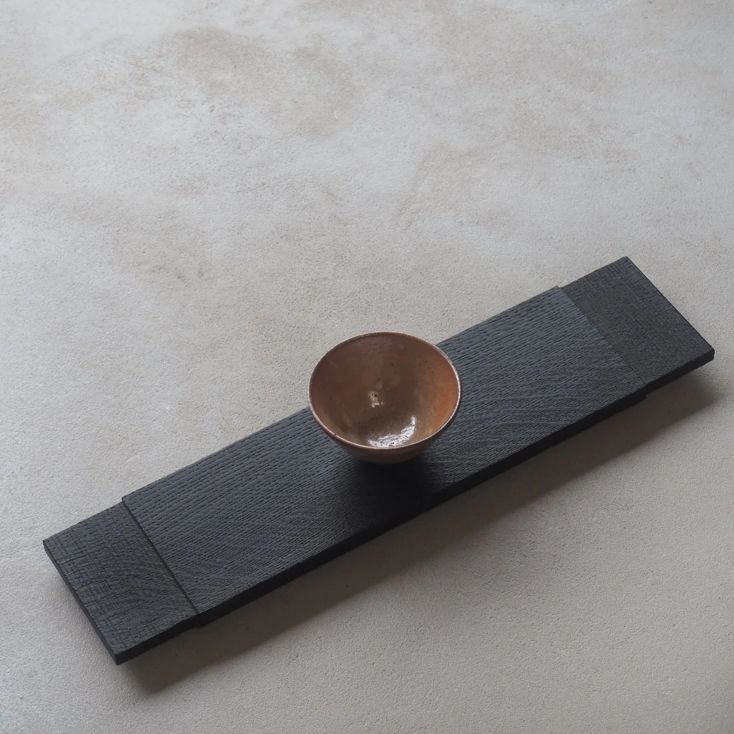 small burnt oak tray/plinth with sawn texture 2