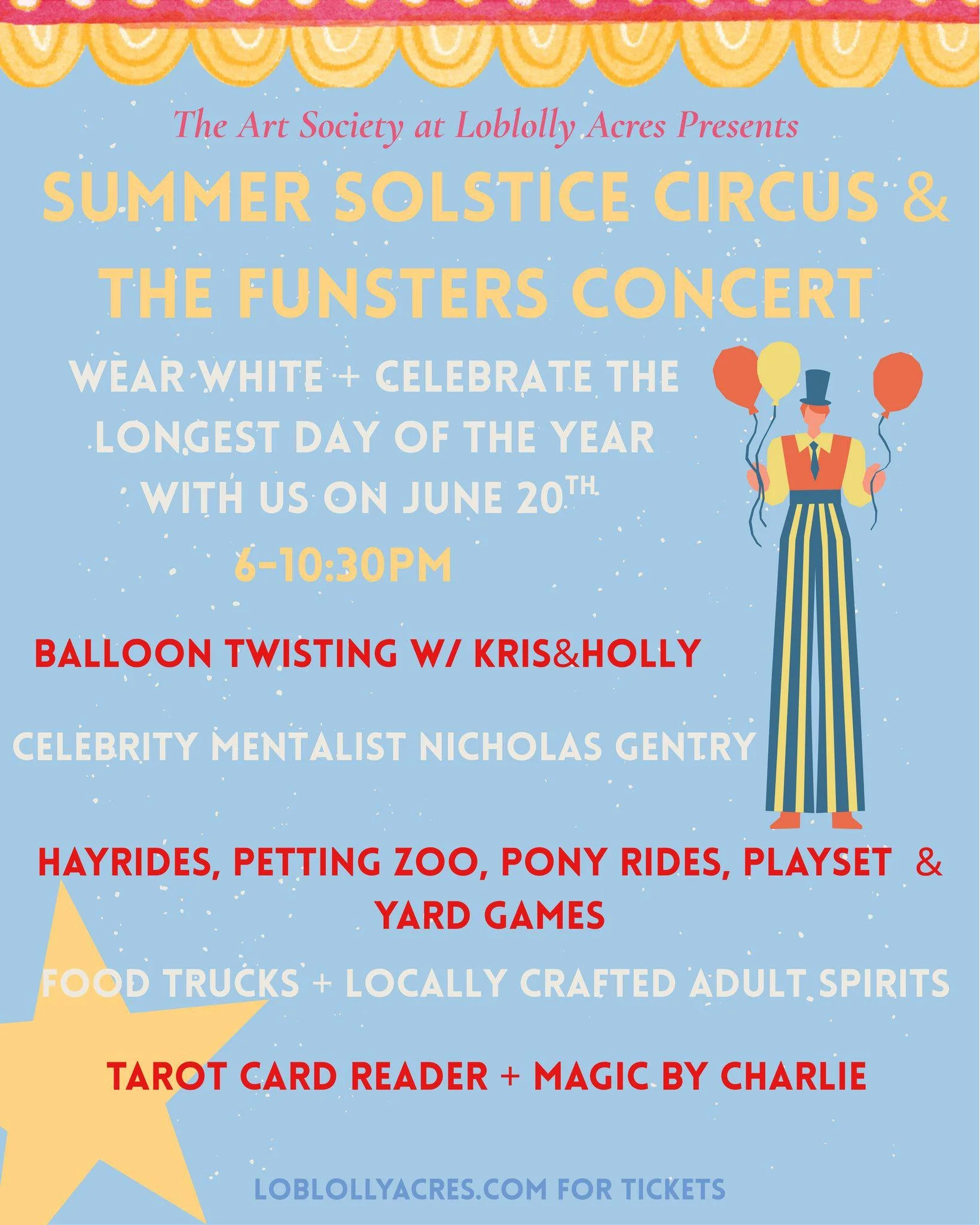 ☀️🎪 Summer Solstice Circus + The Funsters Concert 🎶
We invite all guests to wear white, bring a chair &amp; come celebrate the longest day of the year with us! ✨

Enjoy
🧠 7 PM | Celebrity Mentalist Nicholas Gentry 
&ldquo;The Intellectual&rsquo;s 