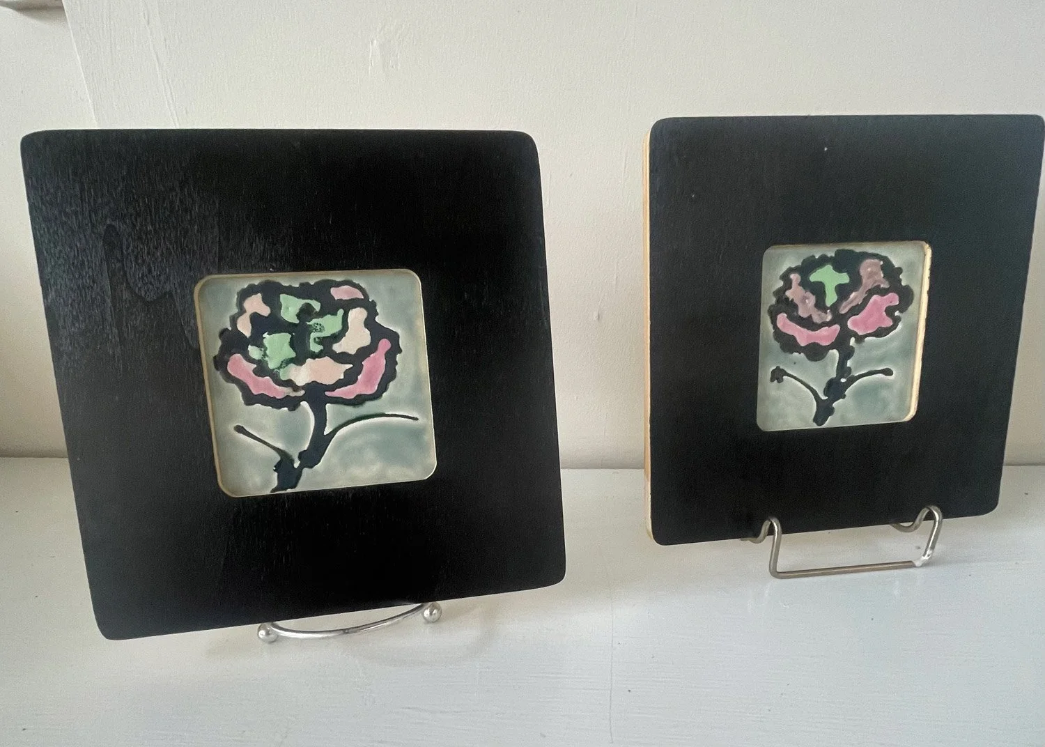 Floral Pair - Glazed Framed Tile - AVALABLE