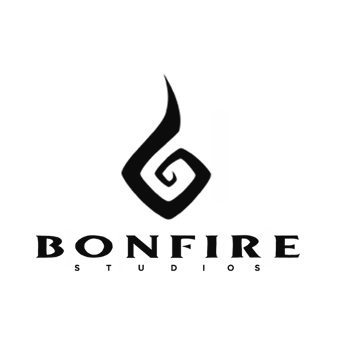 Black logo of Bonfire Studios with a stylized flame and text.