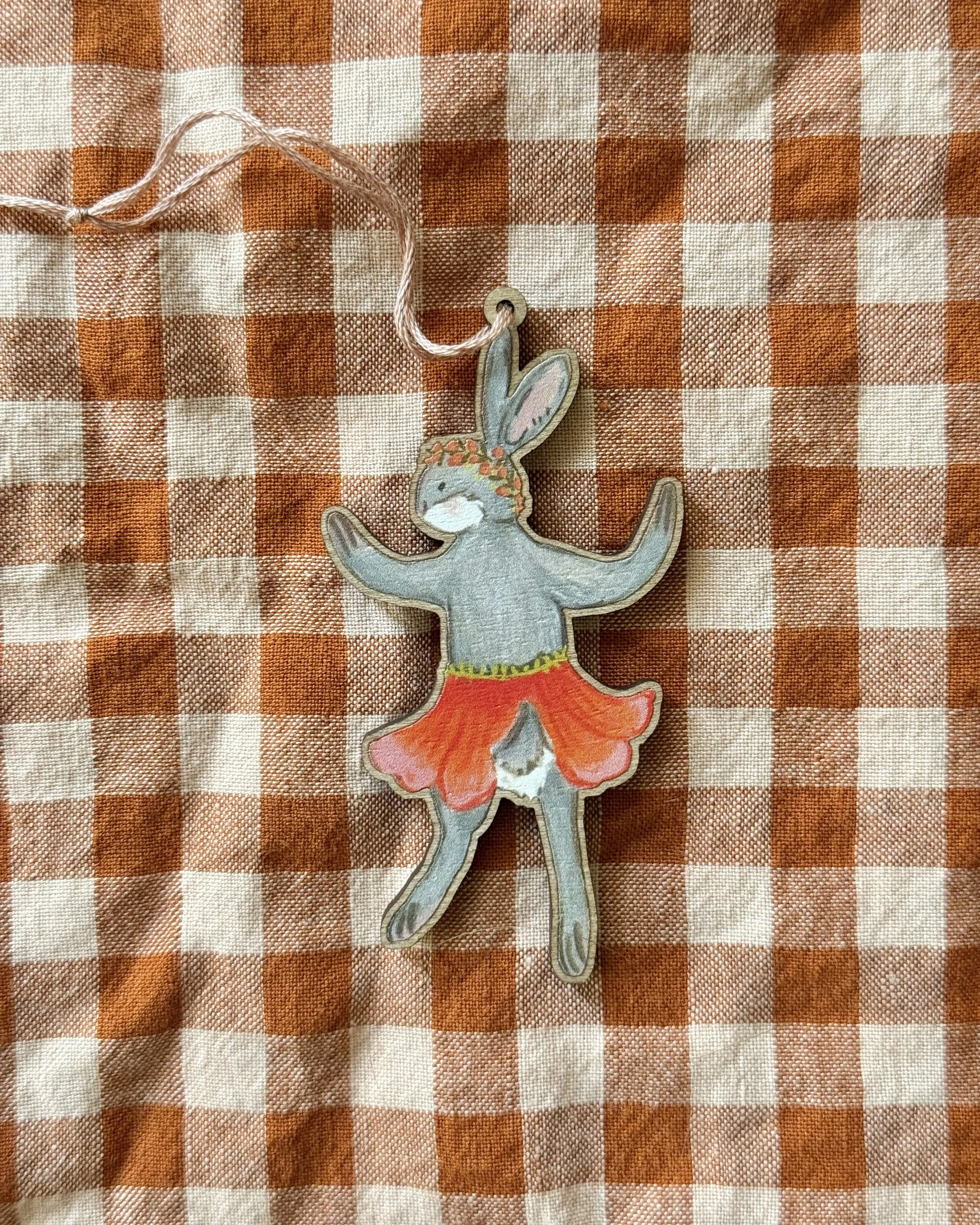 Dancing Bunny Wooden Ornament