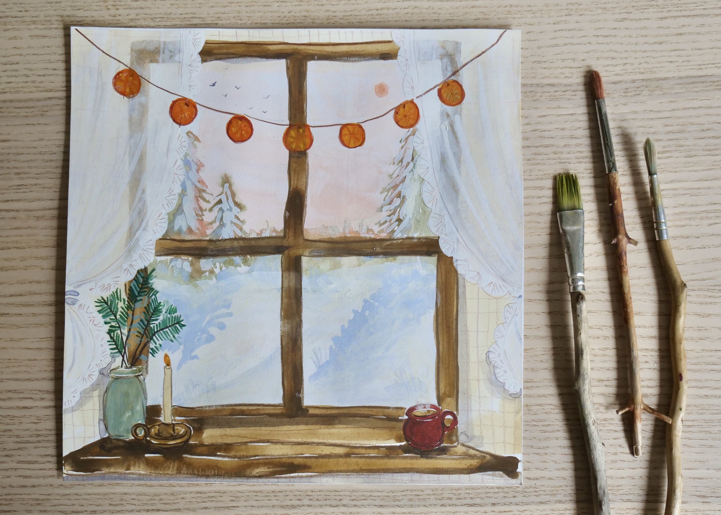 December Window View Original Painting