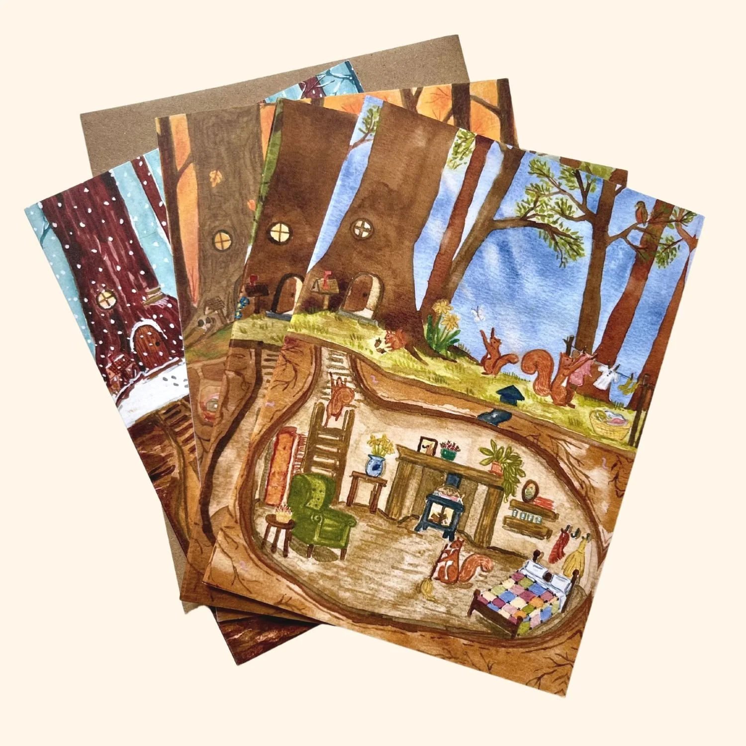 The Seasons at Squirrel Hollow Notecard Set