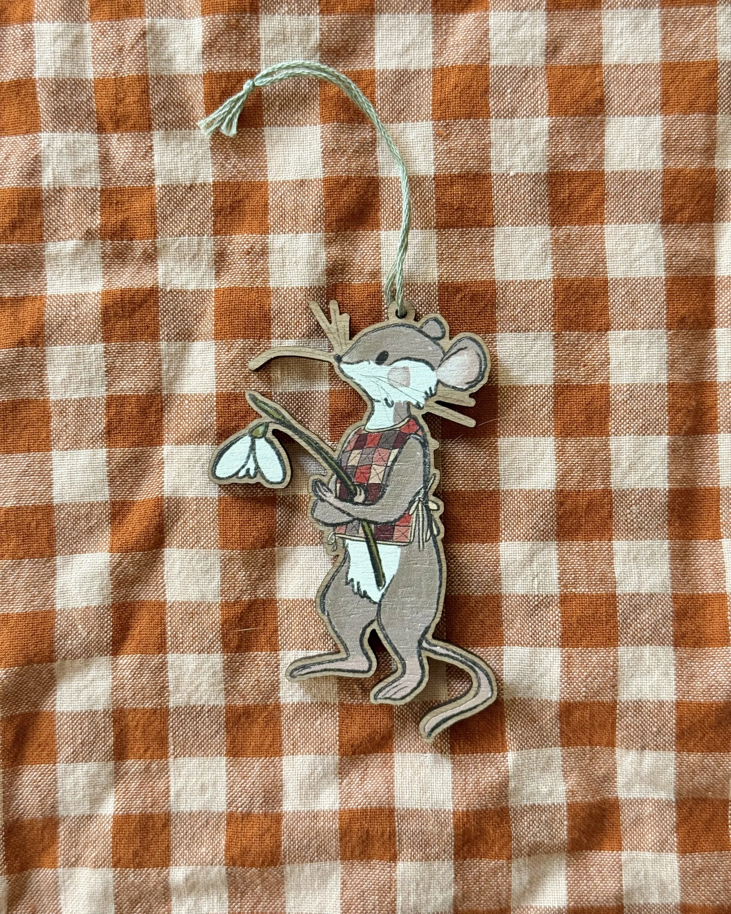 Spring Mouse Wooden Ornament