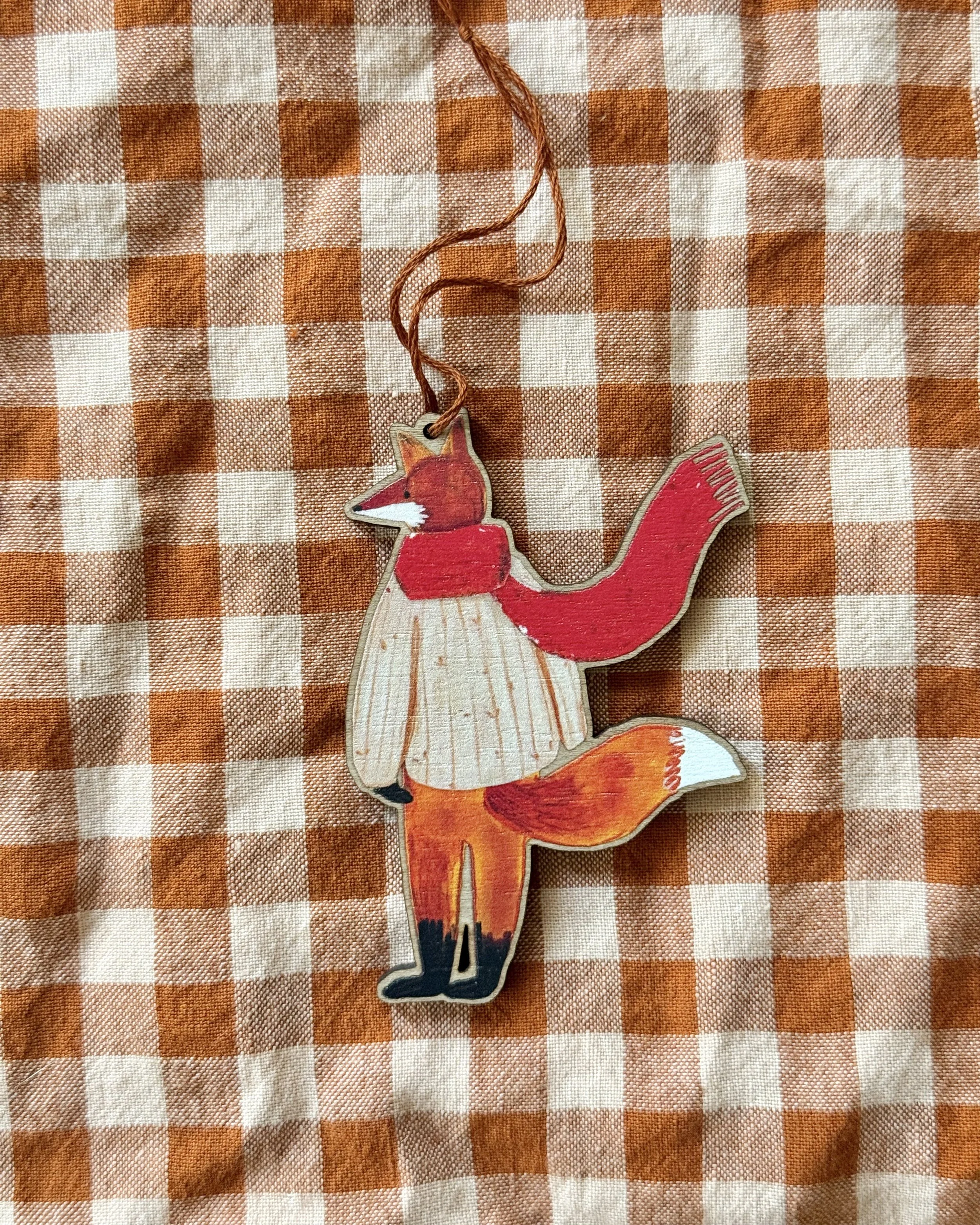 Winter Fox Wooden Ornament