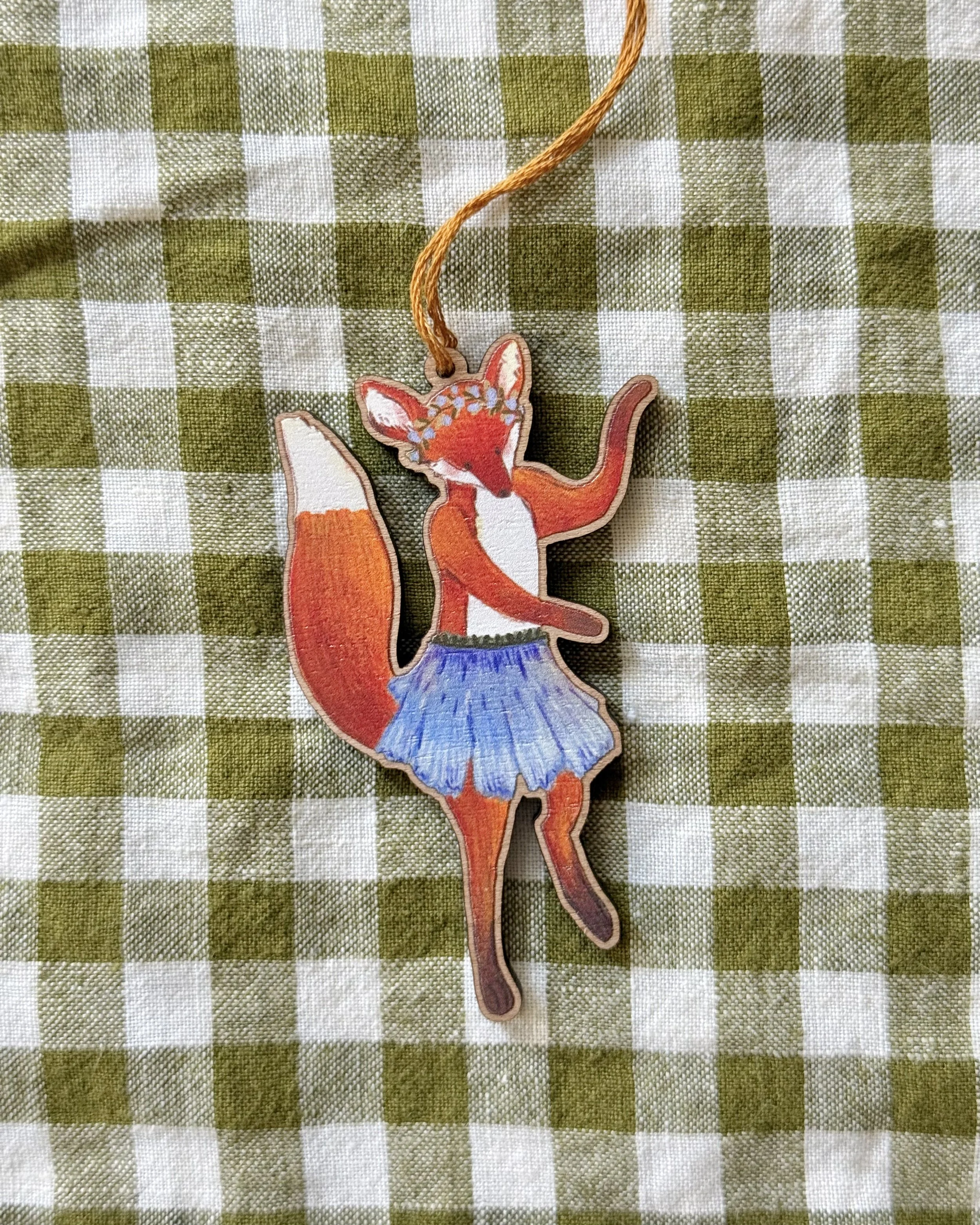 Dancing Fox Wooden Ornament