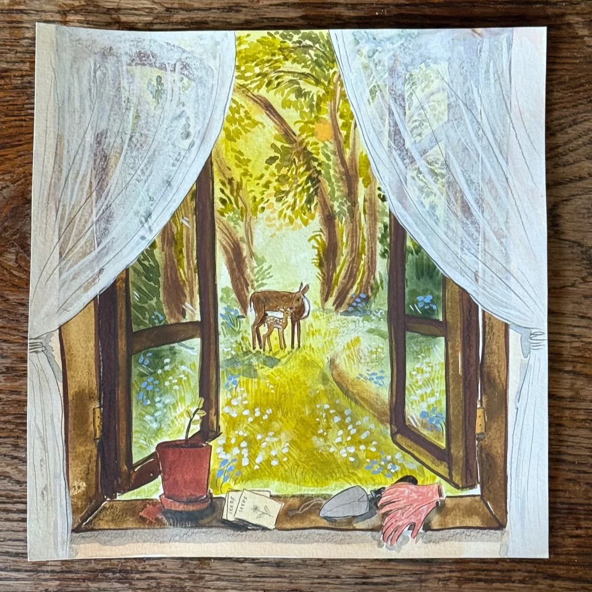 May Window View - Original Mixed Media Painting
