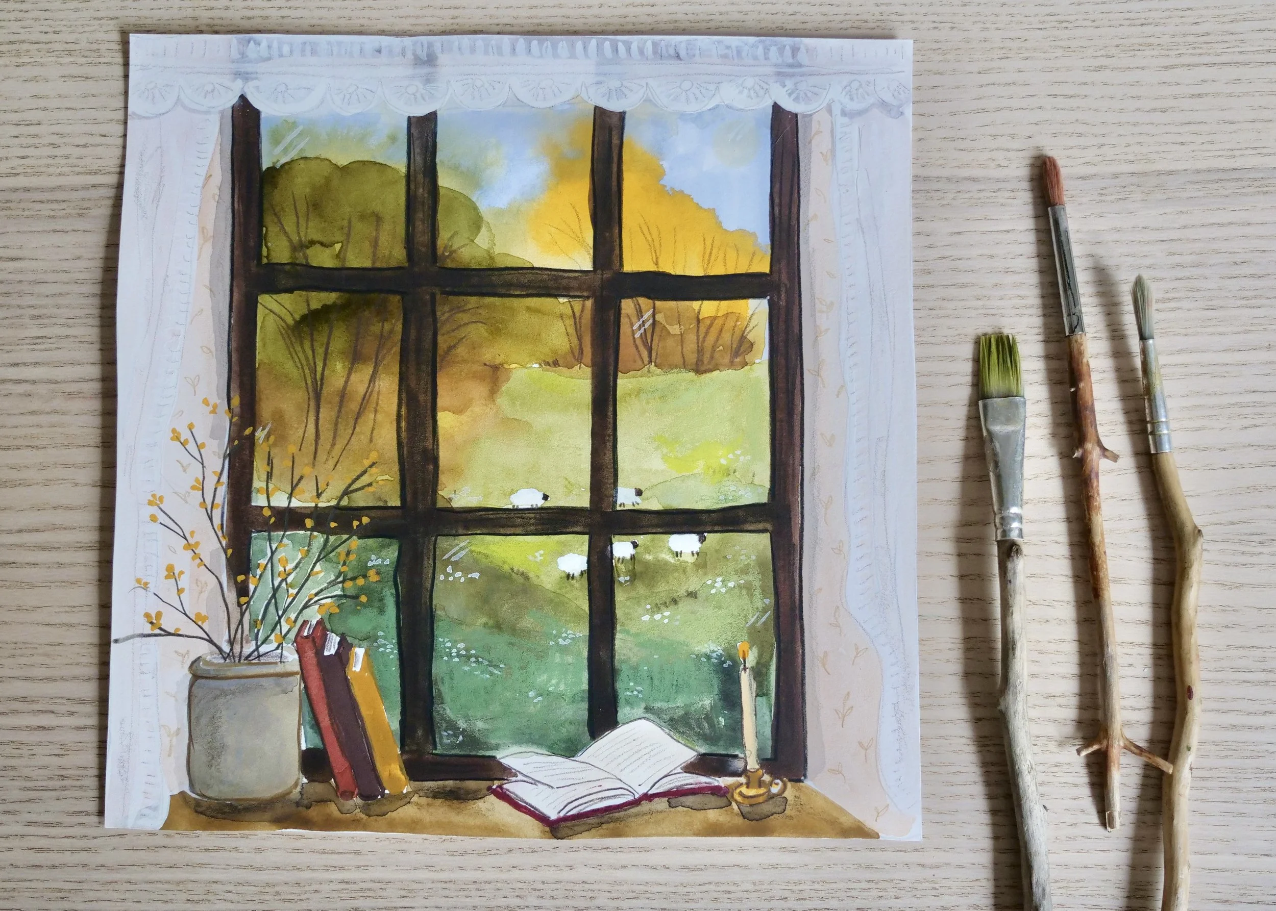 October Window View Original Painting