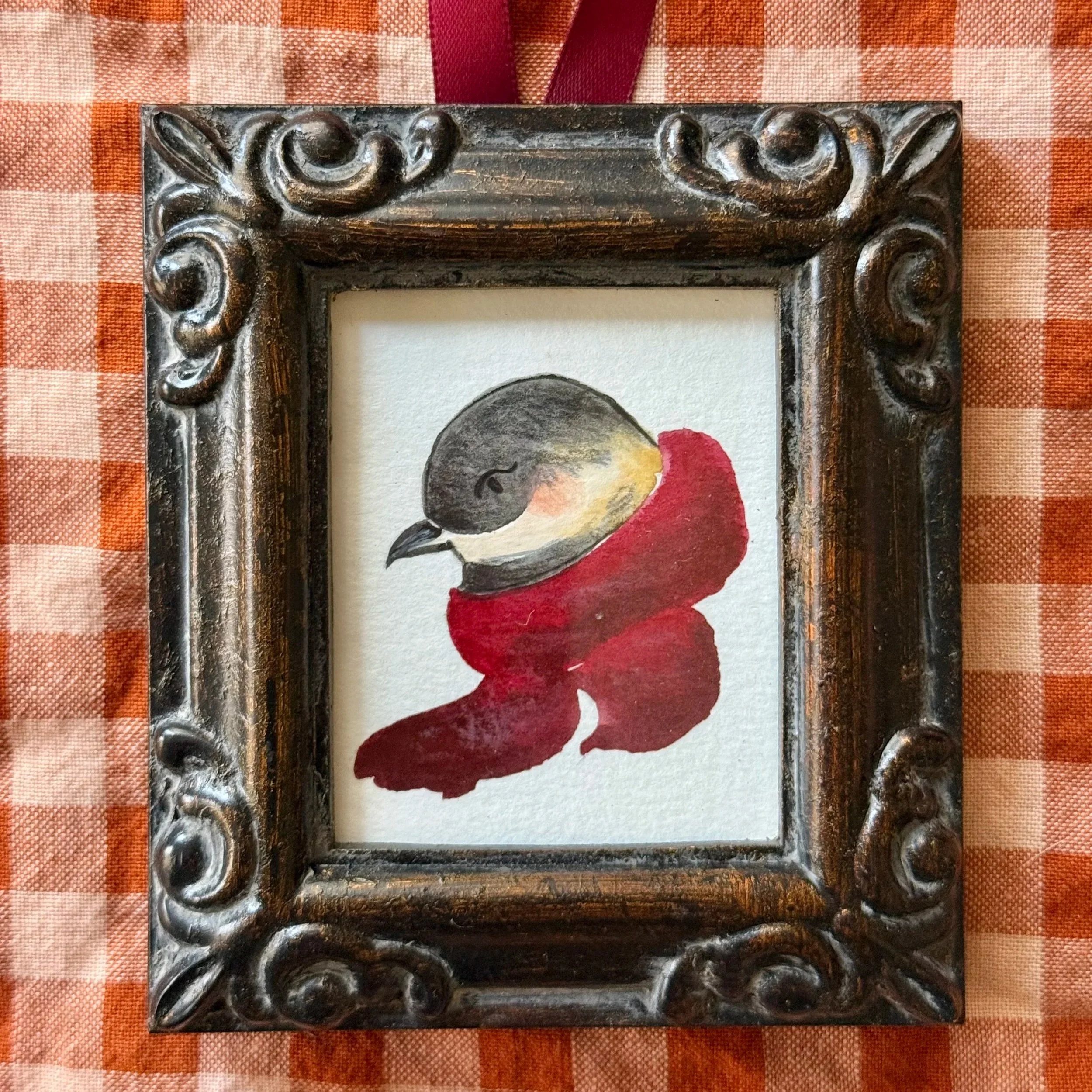 Original Framed Chickadee Ornament