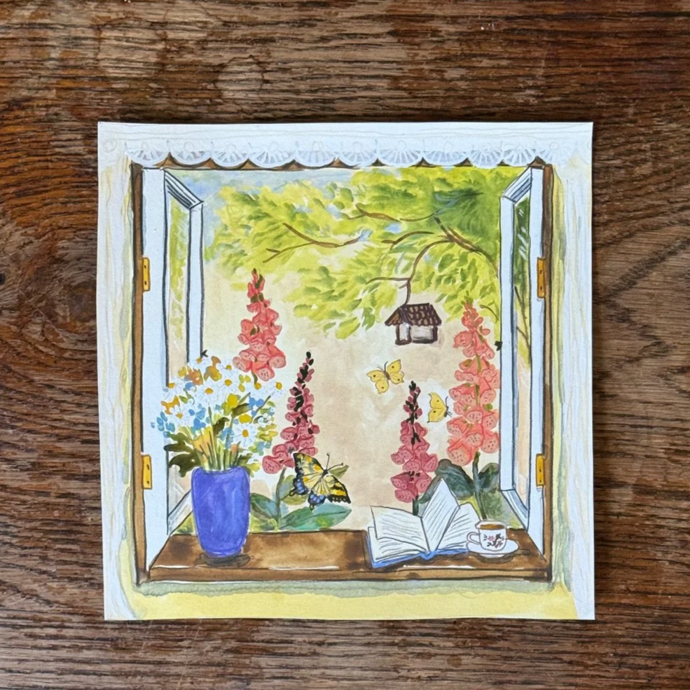 July Window View - Original Mixed Media Painting