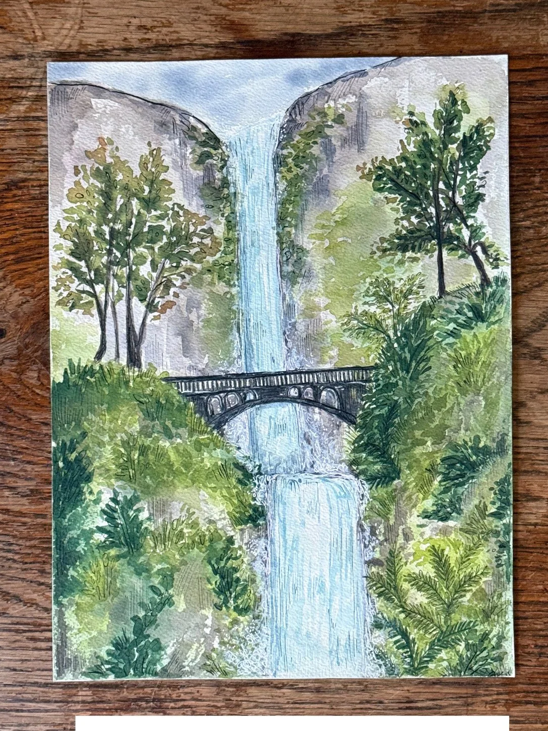 Multnomah Falls - Original Mixed Media Painting